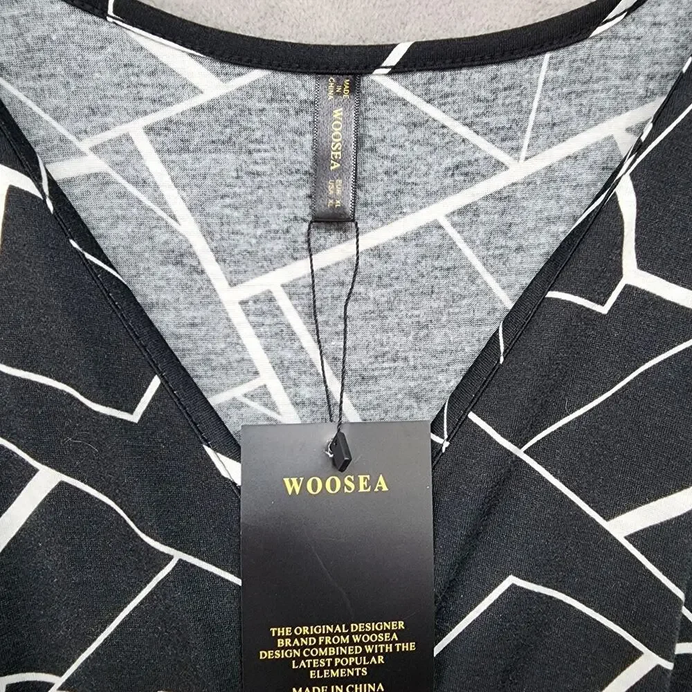 NWT Woosea Women’s XL Maxi Dress Black Geometric Sleeveless Crossover Neckline - Picture 9 of 11